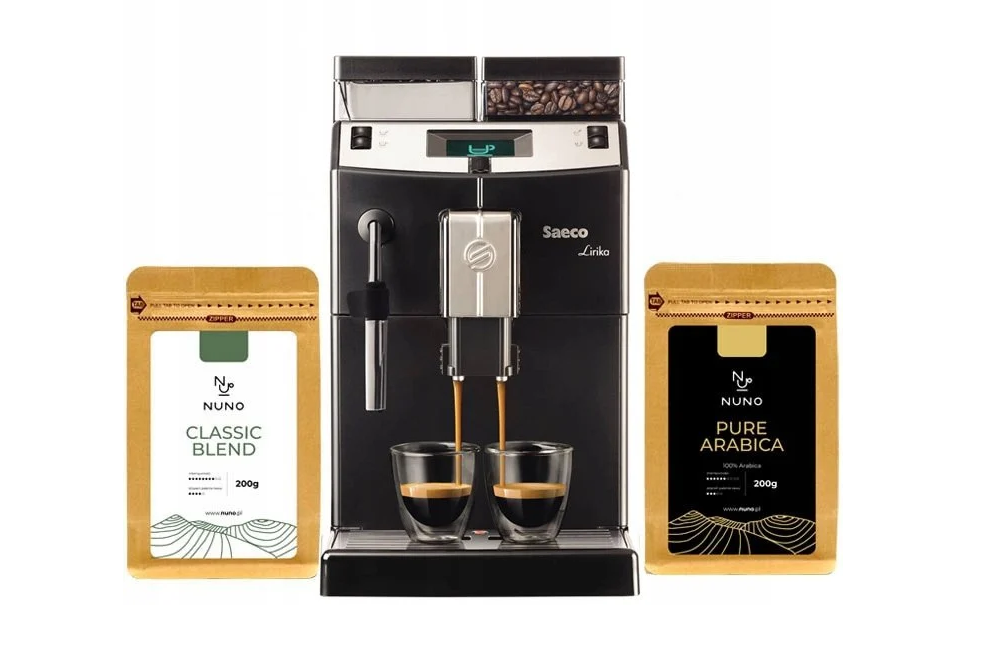 Ekspres ciśnieniowy Saeco - z nim szybko przygotujesz nie jedno espresso Ekspres ciśnieniowy Saeco Lirika Black RI9840/01 + kawa kraftowa Nuno