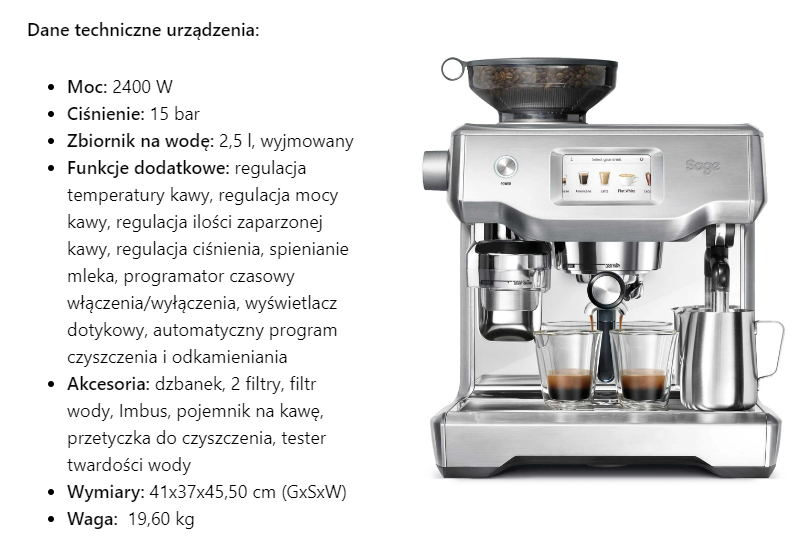 ekspres sage oracle touch tablica