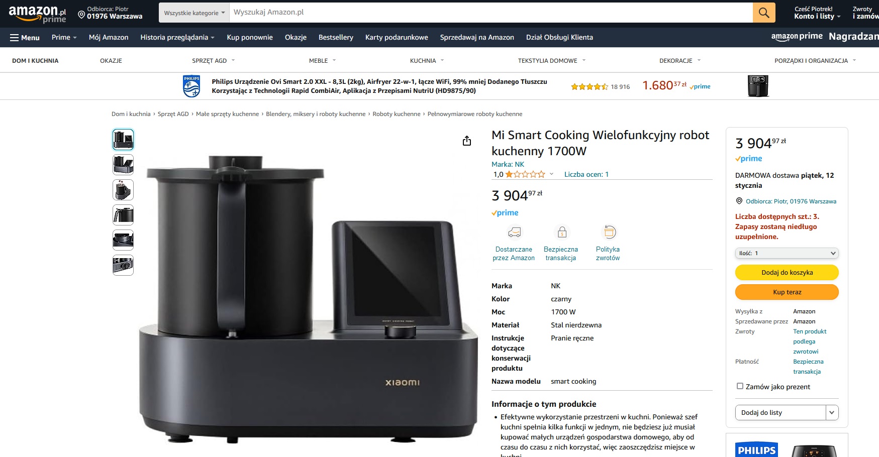 multicooker Xiaomi Smart Cooking Robot na amazon