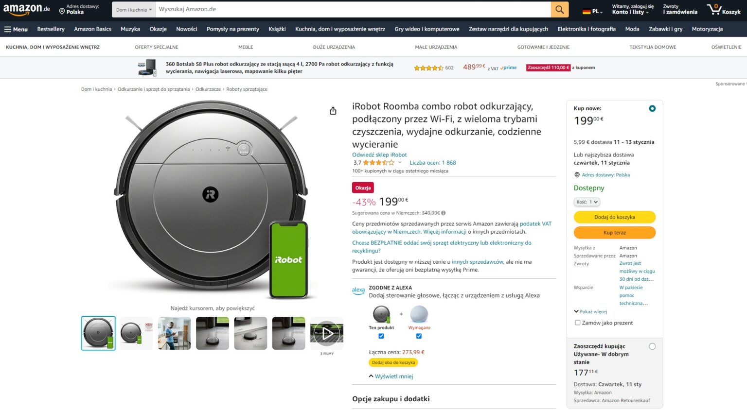 iRobot Roomba Comba w super przecenie - 43%. Czy ten znany sprzedawca się pomylił? Śpiesz się, zanim znikną!