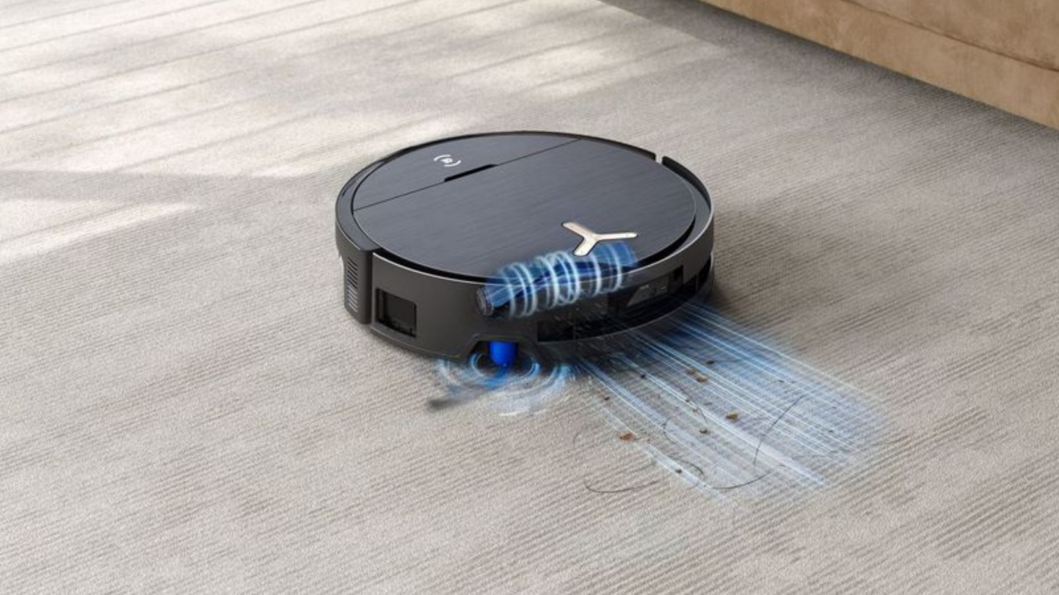 Zjeść ciastko i mieć ciastko? Deebot X9 Pro Omni nie tylko posprząta za ciebie okruszki, ale i sam się umyje Roboto sprzątająco-mopujący Deebot X9 Pro Omni na podłodze.