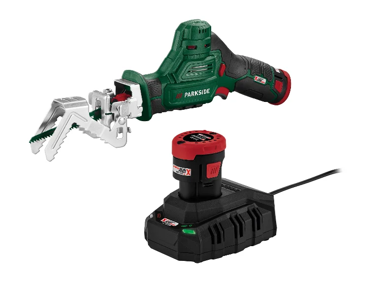 Akumulatorowa piła do gałęzi Parkside PAAS 12 B2 na białym tle.