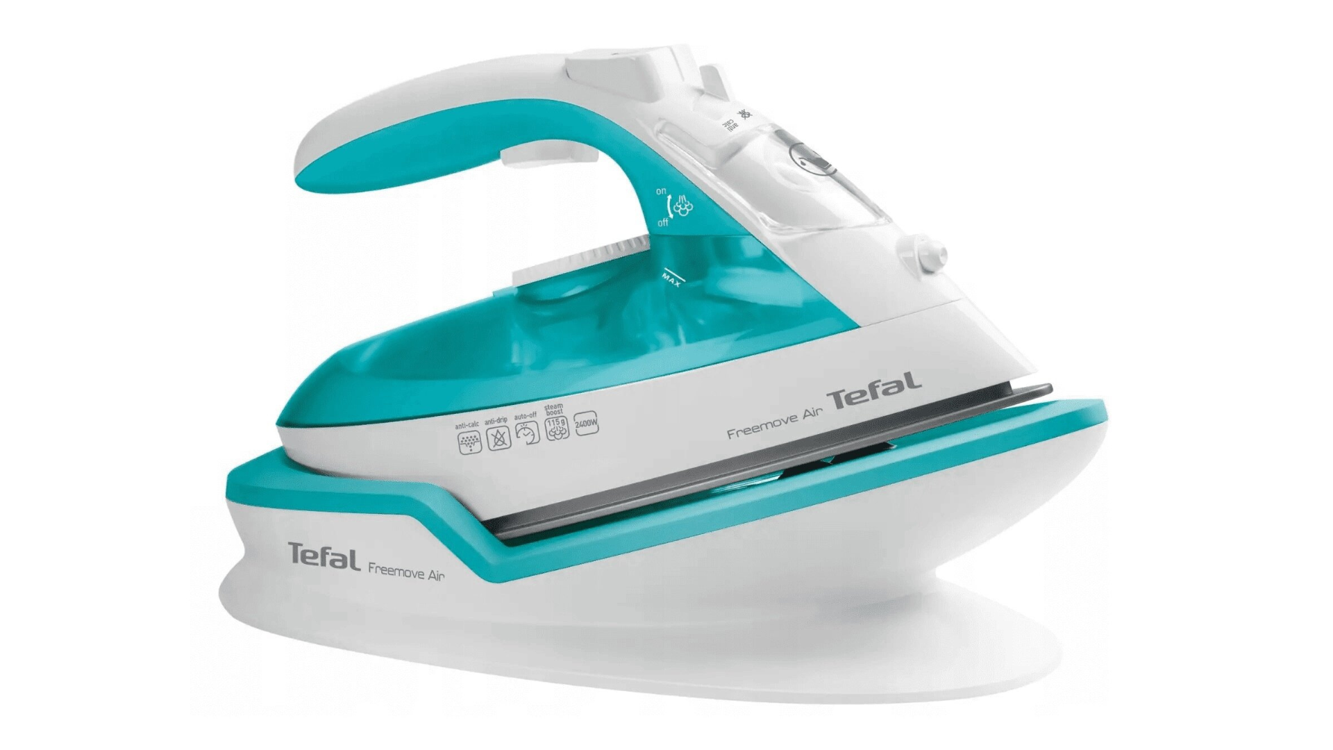 Żelazko bezprzewodowe TEFAL FV6520 na białym tle.