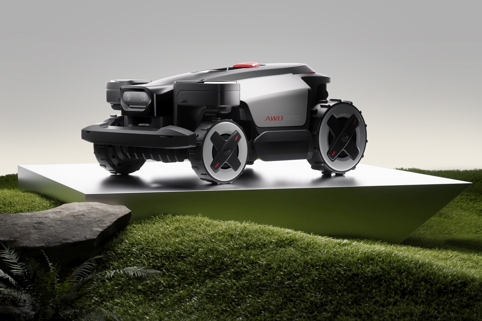 Robot koszący Roborock RockMow Z1 na trawie.